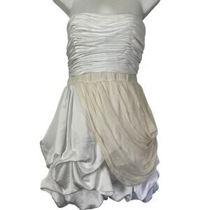Bebe Womens Y2K Vintage Strapless Ruched Bubble Hem White Ivory Prom Pick Ups 4